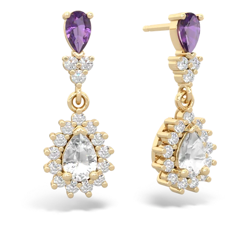 Amethyst Genuine Amethyst with Genuine White Topaz Halo Pear Dangle earrings Earrings