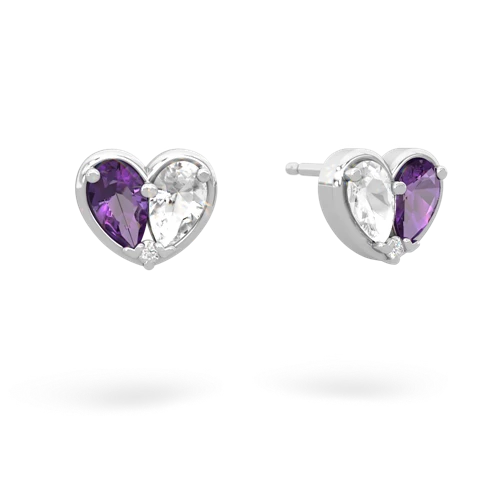 amethyst-white topaz one heart earrings