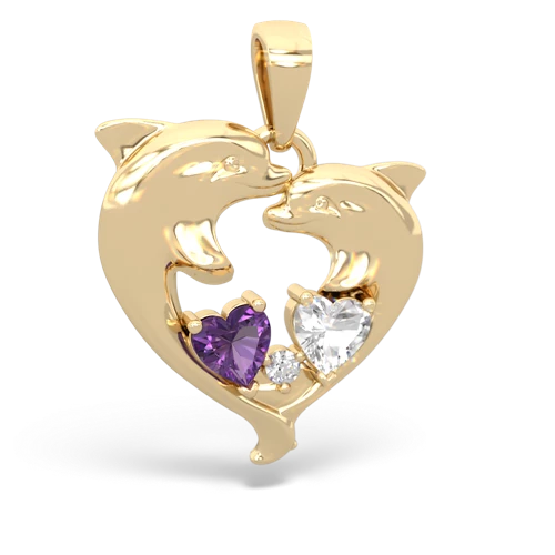 Amethyst Genuine Amethyst with Genuine White Topaz Dolphin Heart pendant Pendant