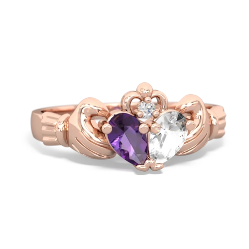 Amethyst Genuine Amethyst with Genuine White Topaz Claddagh ring Ring