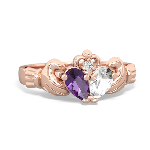 amethyst-white topaz claddagh ring