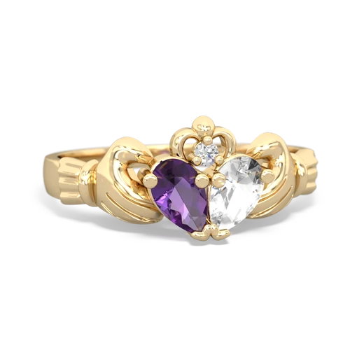 amethyst-white topaz claddagh ring