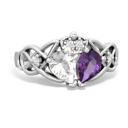 amethyst-white topaz claddagh ring