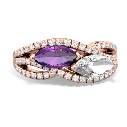 amethyst-white topaz double heart ring