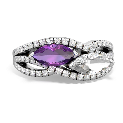 amethyst-white topaz double heart ring