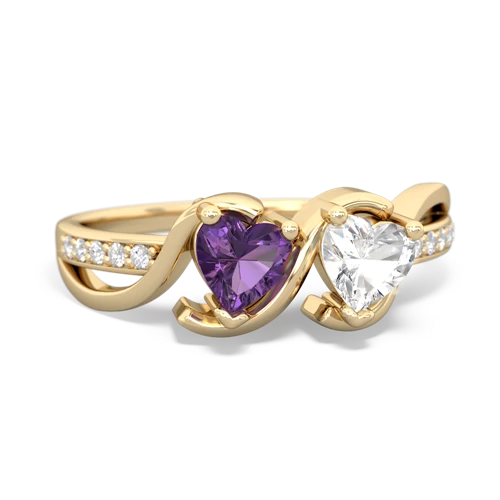 amethyst-white topaz double heart ring