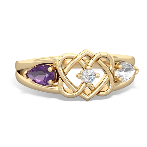 Amethyst Genuine Amethyst with Genuine White Topaz Hearts Intertwined ring Ring