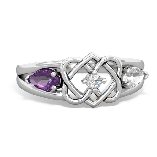 amethyst-white topaz double heart ring