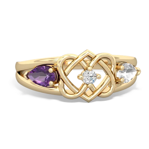 amethyst-white topaz double heart ring