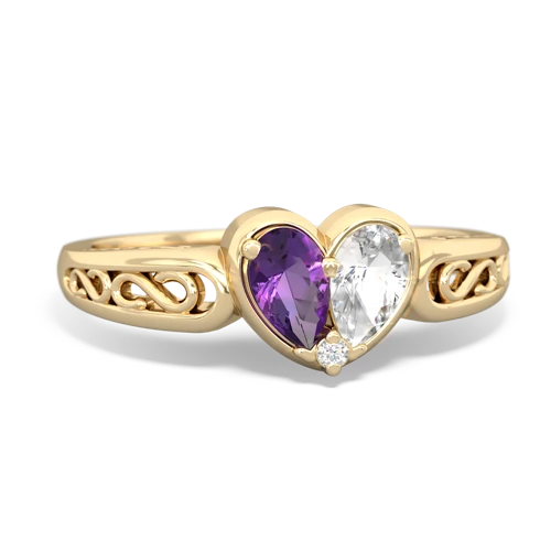 Amethyst Genuine Amethyst with Genuine White Topaz filligree Heart ring Ring