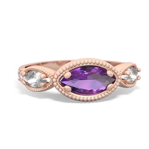 Amethyst Genuine Amethyst with Genuine White Topaz and  Antique Style Keepsake ring Ring