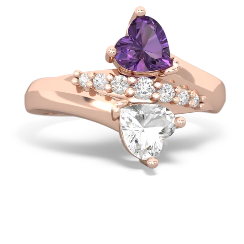 Amethyst Genuine Amethyst with Genuine White Topaz Heart to Heart Bypass ring Ring