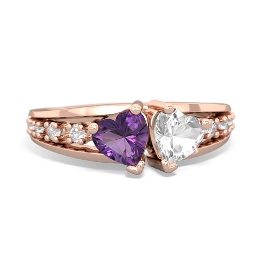 Amethyst Genuine Amethyst with Genuine White Topaz Heart to Heart ring Ring