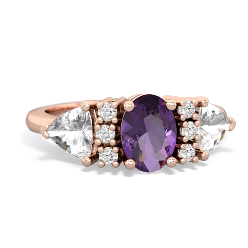 Amethyst Genuine Amethyst with Genuine White Topaz and  Antique Style Three Stone ring Ring