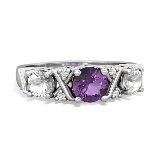 Amethyst Genuine Amethyst with Genuine White Topaz and  Hugs and Kisses ring Ring