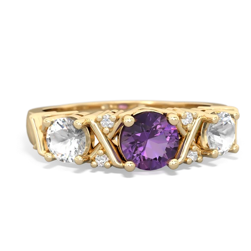 Amethyst Genuine Amethyst with Genuine White Topaz and Genuine Pink Tourmaline Hugs and Kisses ring Ring