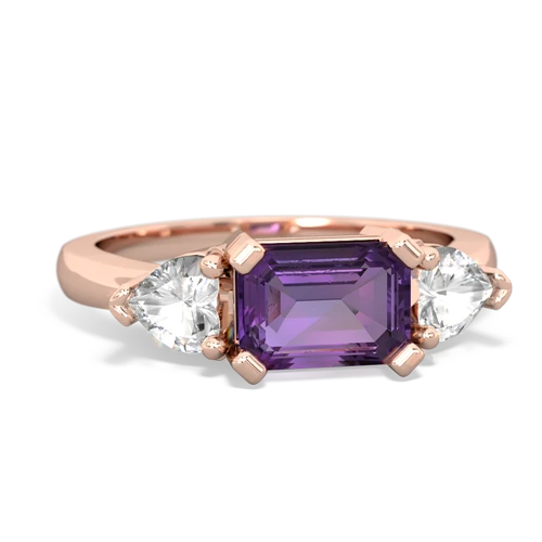 Amethyst Genuine Amethyst with Genuine White Topaz and  Three Stone ring Ring