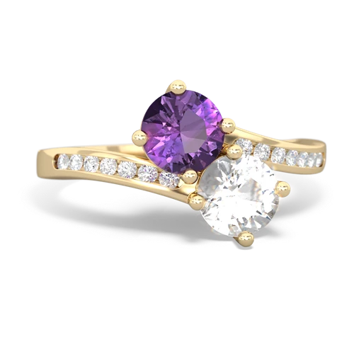 amethyst-white topaz two stone channel ring