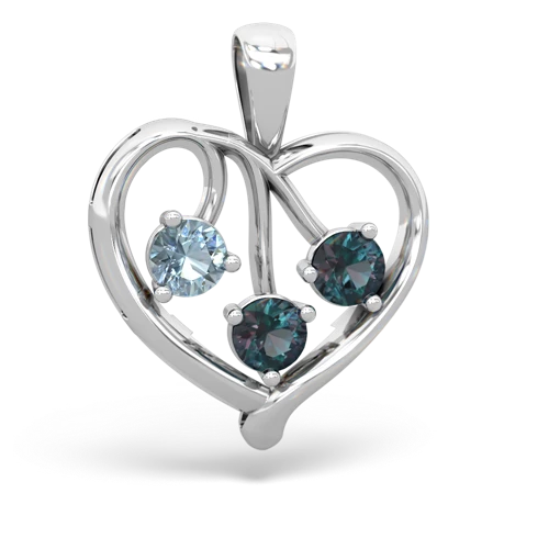 Aquamarine Genuine Aquamarine with Lab Created Alexandrite and Genuine Fire Opal Glowing Heart pendant Pendant