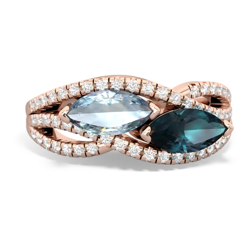 Aquamarine Genuine Aquamarine with Lab Created Alexandrite Diamond Rivers ring Ring
