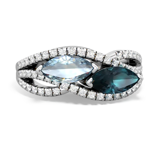 aquamarine-alexandrite double heart ring