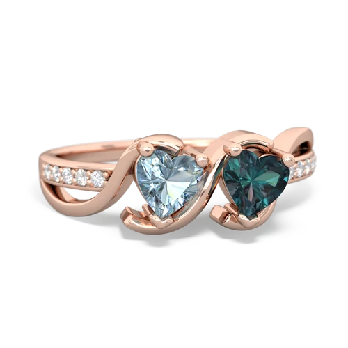 aquamarine-alexandrite double heart ring