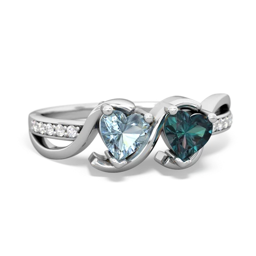 aquamarine-alexandrite double heart ring