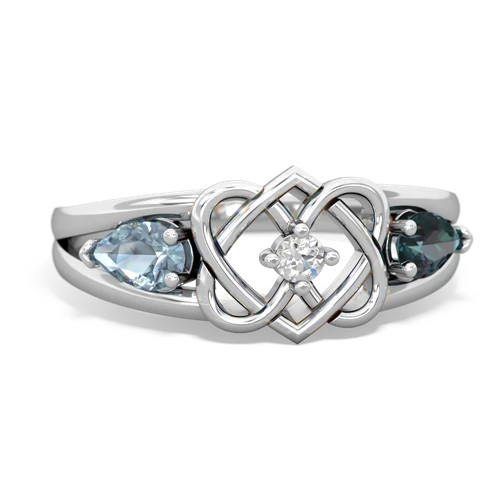 aquamarine-alexandrite double heart ring