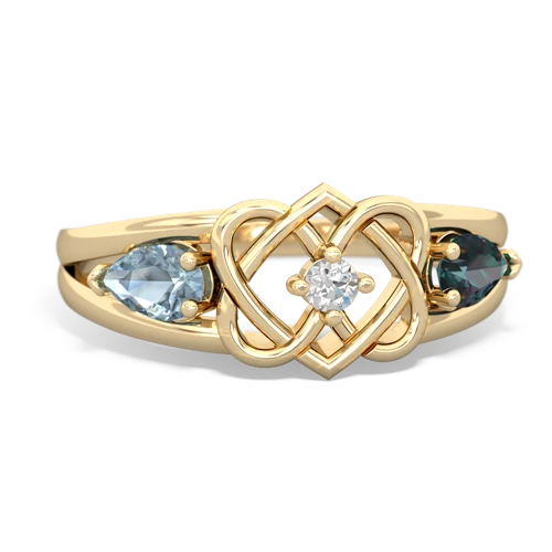 Aquamarine Genuine Aquamarine with Lab Created Alexandrite Hearts Intertwined ring Ring