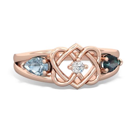 aquamarine-alexandrite double heart ring