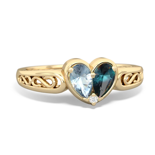 Aquamarine Genuine Aquamarine with Lab Created Alexandrite filligree Heart ring Ring