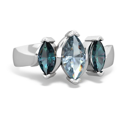 Aquamarine Genuine Aquamarine with Lab Created Alexandrite and Genuine Fire Opal Three Peeks ring Ring