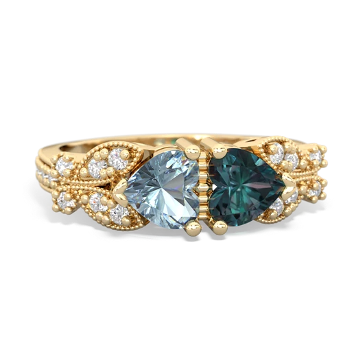 Aquamarine Genuine Aquamarine with Lab Created Alexandrite Diamond Butterflies ring Ring