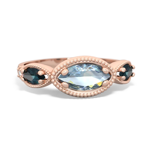 Aquamarine Genuine Aquamarine with Lab Created Alexandrite and  Antique Style Keepsake ring Ring