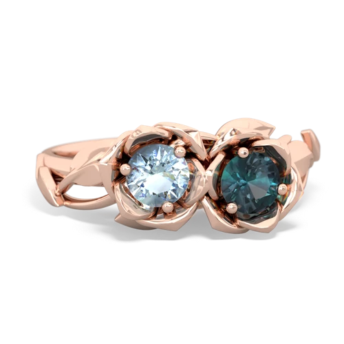 Aquamarine Genuine Aquamarine with Lab Created Alexandrite Rose Garden ring Ring