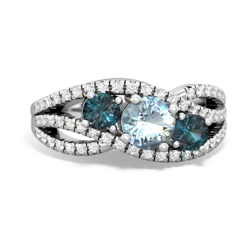 aquamarine-alexandrite three stone pave ring