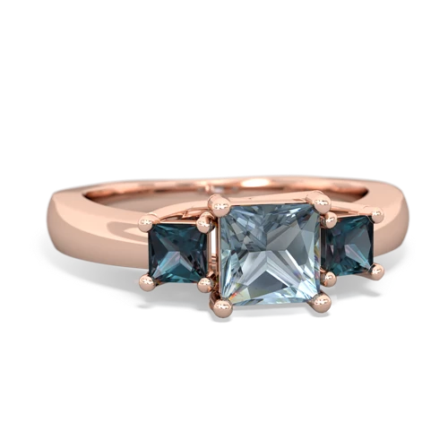 Aquamarine Genuine Aquamarine with Lab Created Alexandrite and Lab Created Pink Sapphire Three Stone Trellis ring Ring