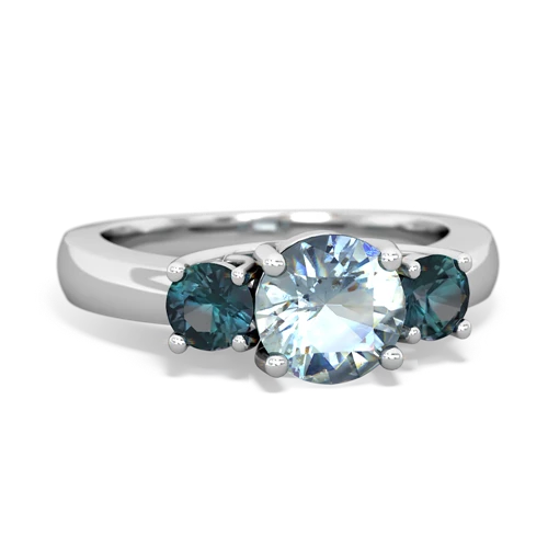 Aquamarine Genuine Aquamarine with Lab Created Alexandrite and Lab Created Sapphire Three Stone Trellis ring Ring