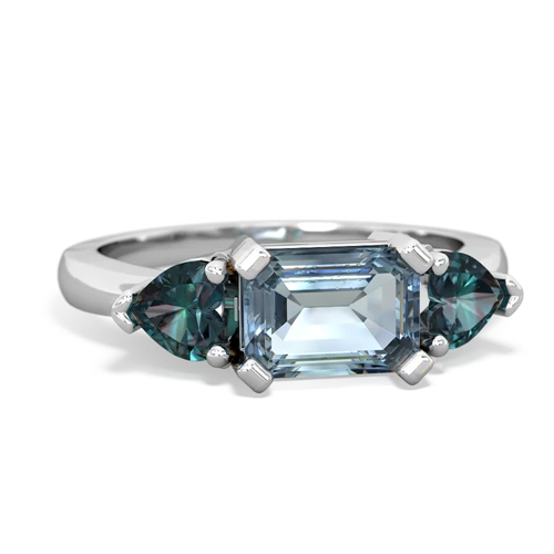 Aquamarine Genuine Aquamarine with Lab Created Alexandrite and Genuine Fire Opal Three Stone ring Ring