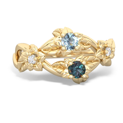 Aquamarine Genuine Aquamarine with Lab Created Alexandrite Sparkling Bouquet ring Ring