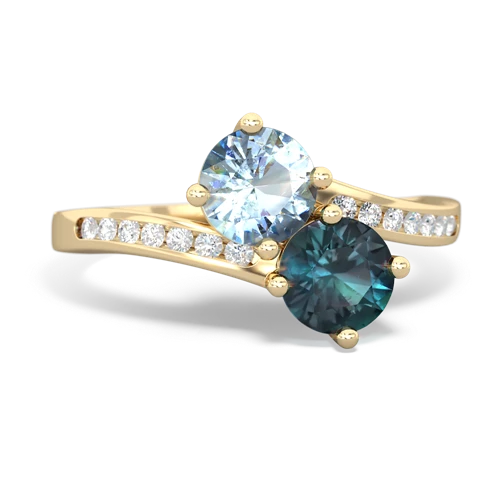 aquamarine-alexandrite two stone channel ring