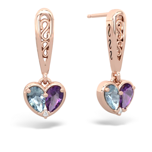 aquamarine-amethyst filligree earrings