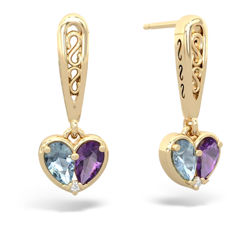 aquamarine-amethyst filligree earrings