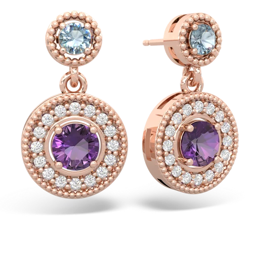 aquamarine-amethyst halo earrings