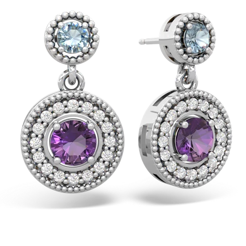 aquamarine-amethyst halo earrings