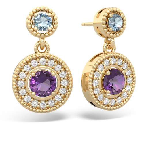 aquamarine-amethyst halo earrings