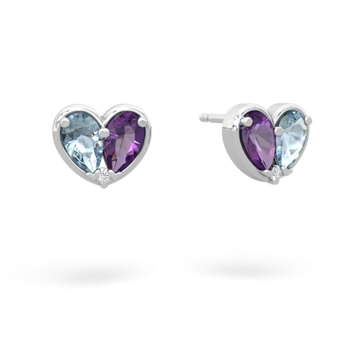aquamarine-amethyst one heart earrings