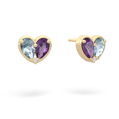 aquamarine-amethyst one heart earrings