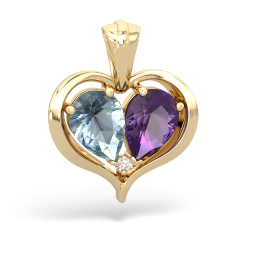 aquamarine-amethyst half heart whole pendant