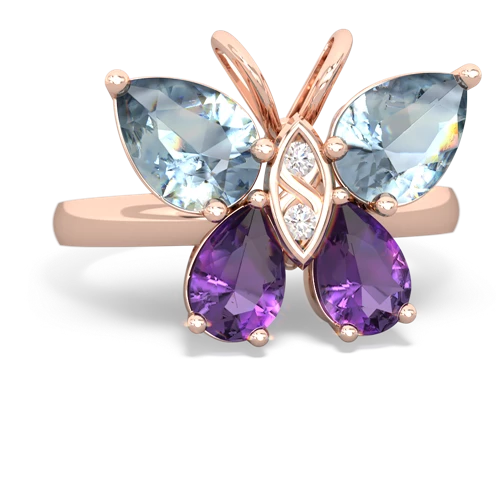 aquamarine-amethyst butterfly ring